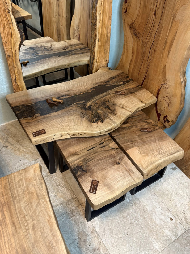 ست میز جلو مبلی و عسلی روستیک چوب گردو پایه پروفیل