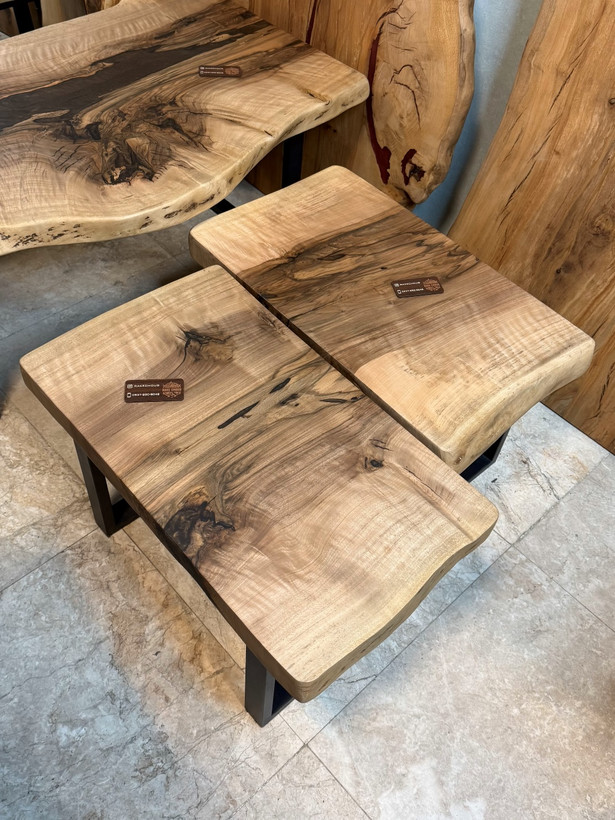 ست میز جلو مبلی و عسلی روستیک چوب گردو پایه پروفیل