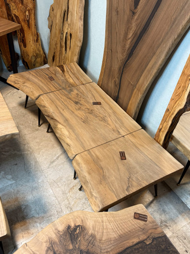 ست میز جلو مبلی و عسلی روستیک چوب گردو پایه مخروطی