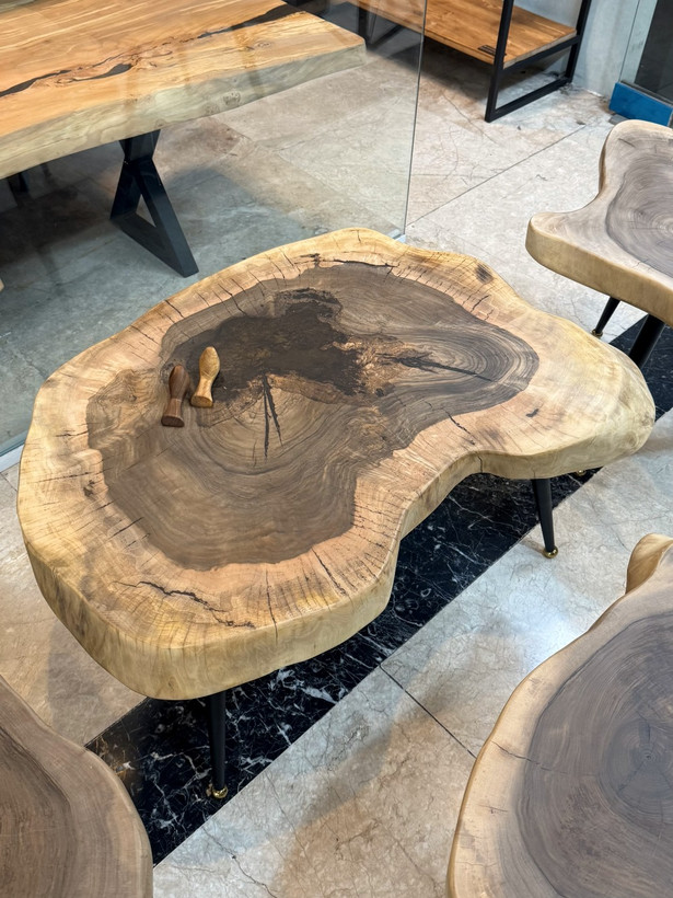 ست میز جلو مبلی و عسلی روستیک چوب گردو