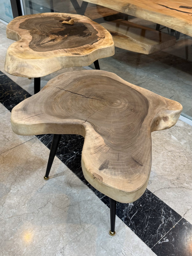 ست میز جلو مبلی و عسلی روستیک چوب گردو