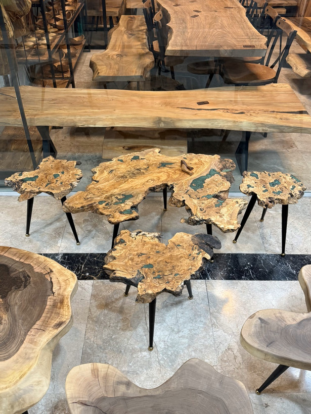 ست میز جلو مبلی و عسلی روستیک چوب زیتون