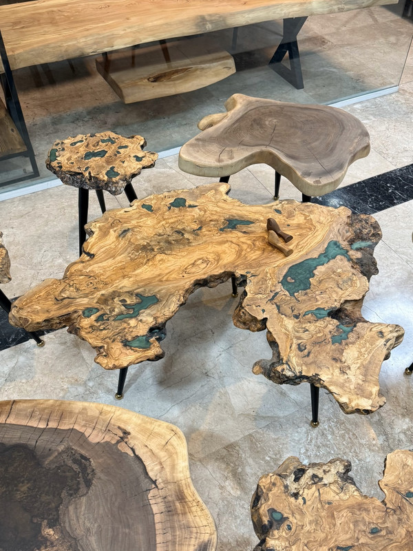 ست میز جلو مبلی و عسلی روستیک چوب زیتون